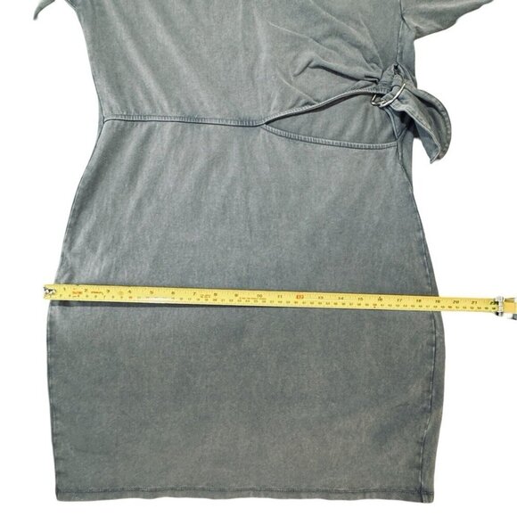 ZARA Stretch Bodycon Casual Dress Side Cut-Out Women Large Gray/Blue Round Neck - Picture 12 of 13